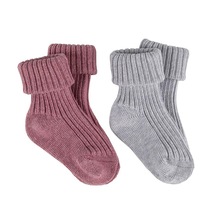 totes Girls Twin Pack Babies Turnover Socks Grey/Pink Extra Image 2